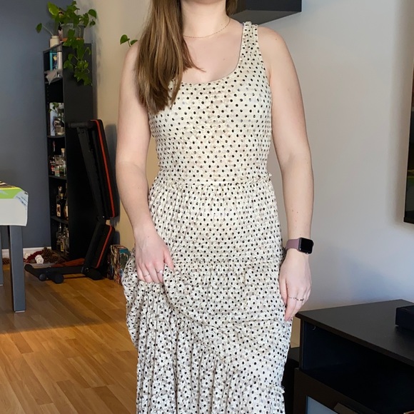 Anthropologie Meadow Rue Marigny cream with black polka dot maxi dress - Picture 3 of 15